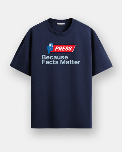 Press Facts- Navy Blue Round Neck Journalism T-shirt
