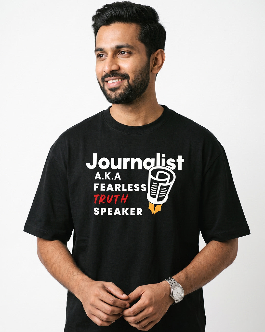 Fearless Truth Speaker- Black Round Neck Journalism T-shirt