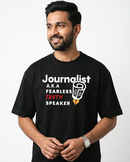 Fearless Truth Speaker- Black Round Neck Journalism T-shirt
