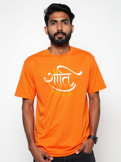 Shanti Within- Orange Round Neck Yoga T-shirt