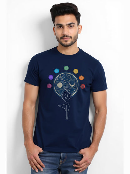 Dual Balance - Navy Blue Round Neck Yoga T-shirt