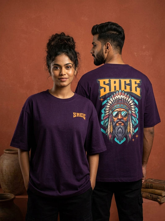 Sage- Purple Round Neck Oversized Graphic T-shirt