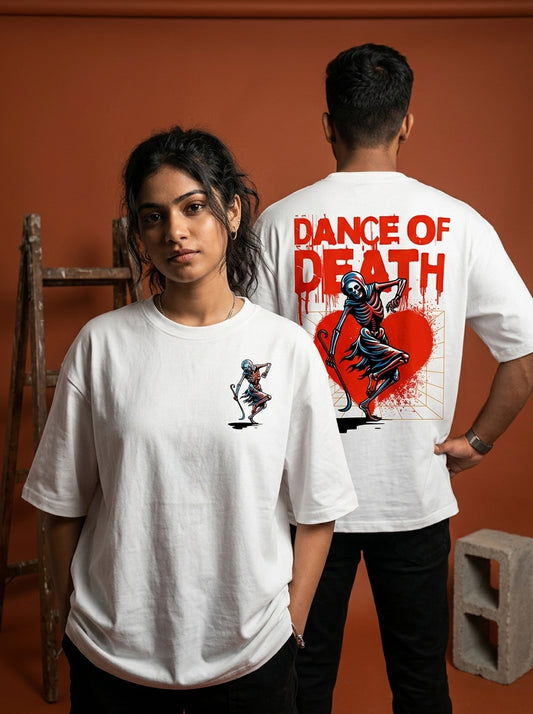 Dance Of Death - White Round Neck Oversized Graphic T-shirt