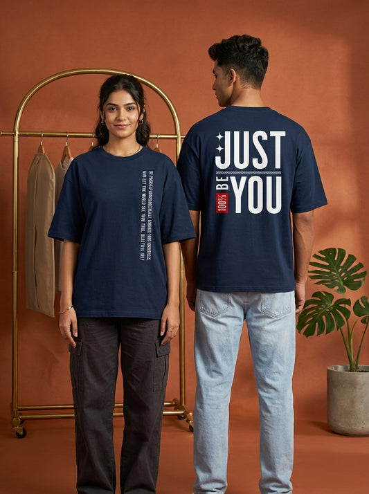 Just Be You - Navy Blue Round Neck Oversized Graphic T-shirt