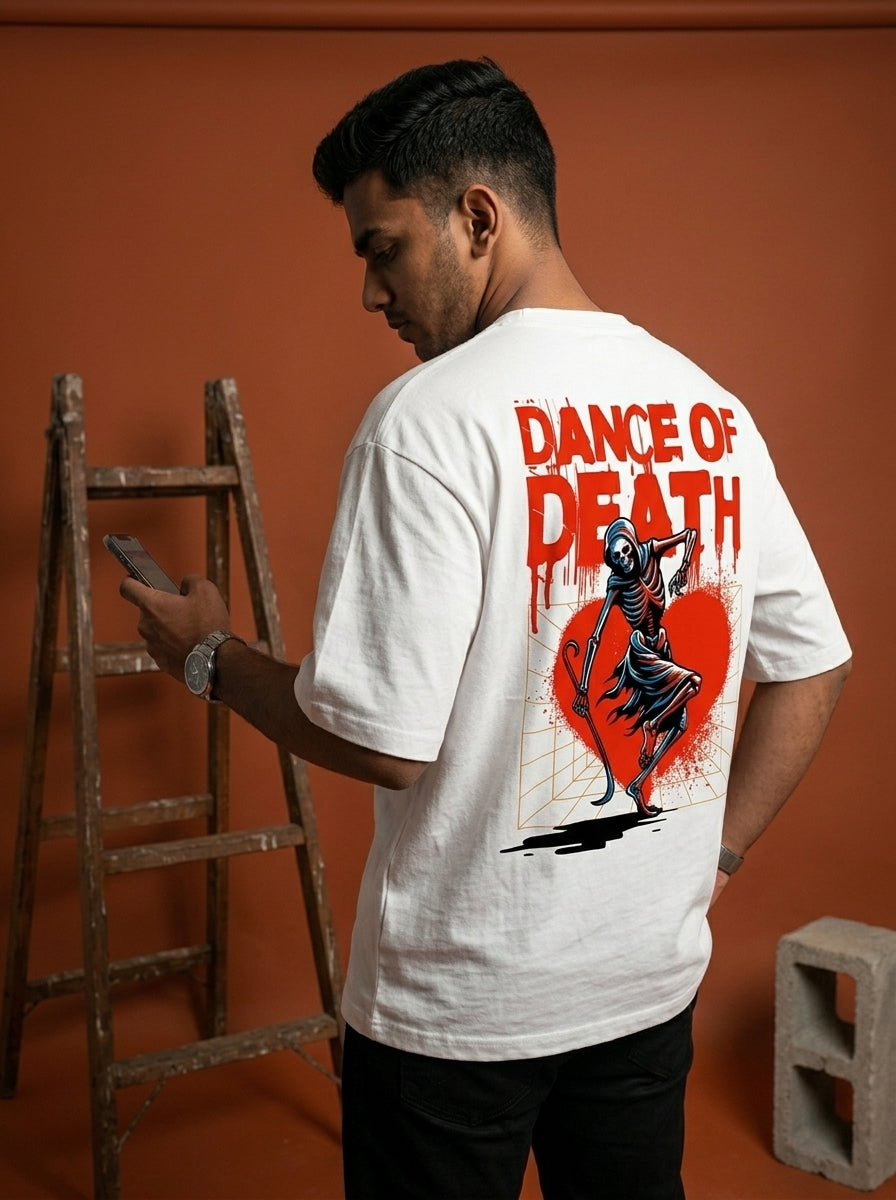 Dance Of Death - White Round Neck Oversized Graphic T-shirt