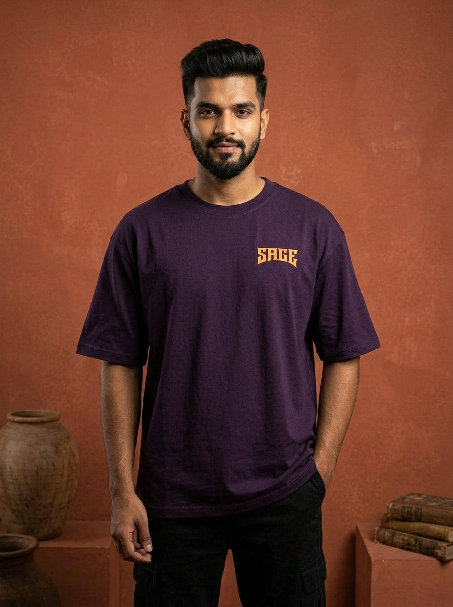 Sage- Purple Round Neck Oversized Graphic T-shirt