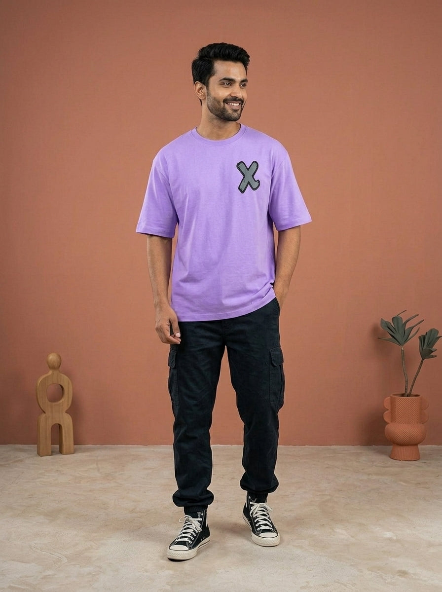 Teddy Street- Lavender Round Neck Oversized Graphic T-shirt