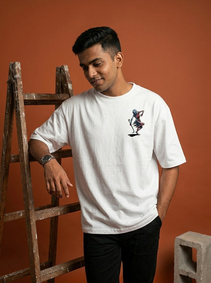 Dance Of Death - White Round Neck Oversized Graphic T-shirt