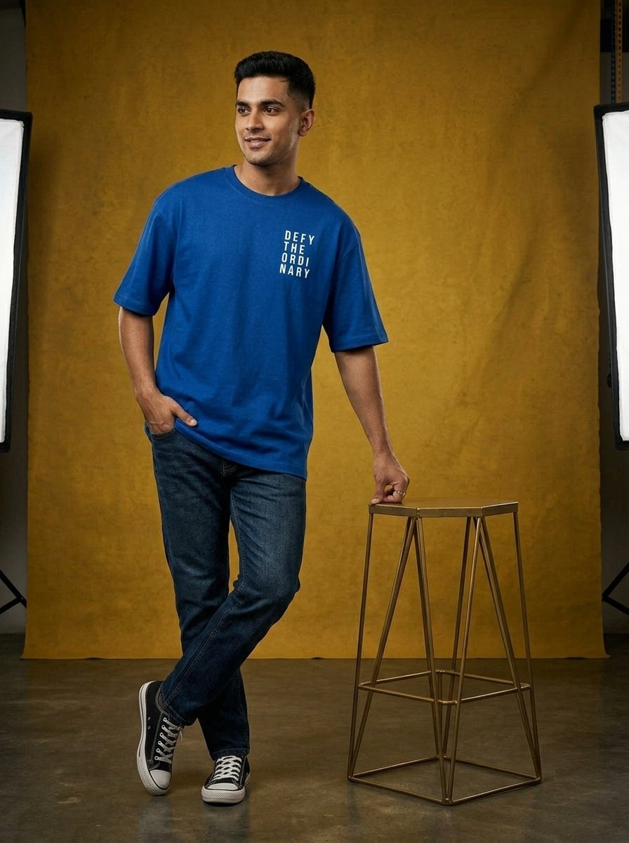 Duck Off - Royal Blue Round Neck Oversized Graphic T-shirt