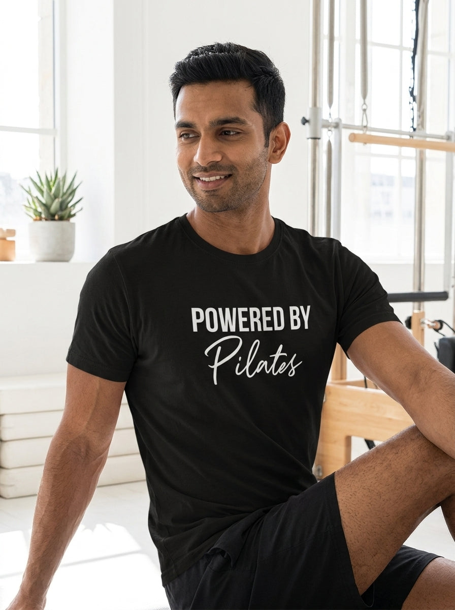 Powered by Pilates - Black Round Neck Pilates T-shirt