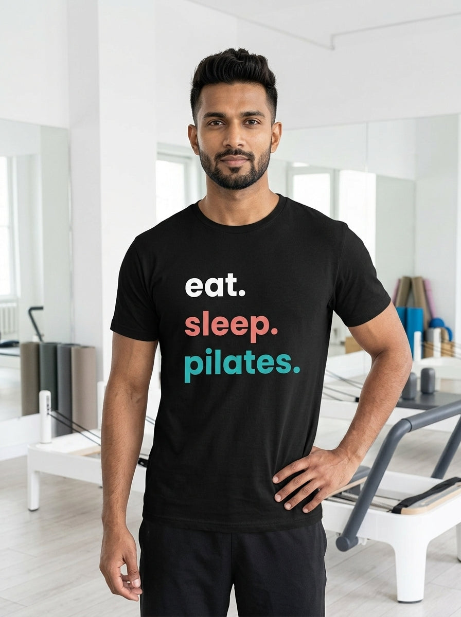 Eat Sleep Pilates - Black Round Neck Pilates T-shirt