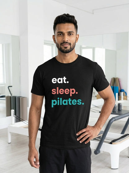 Eat Sleep Pilates - Black Round Neck Pilates T-shirt