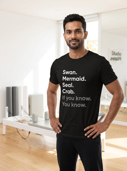 Swan Mermaid Seal Crab - Black Round Neck Pilates T-shirt