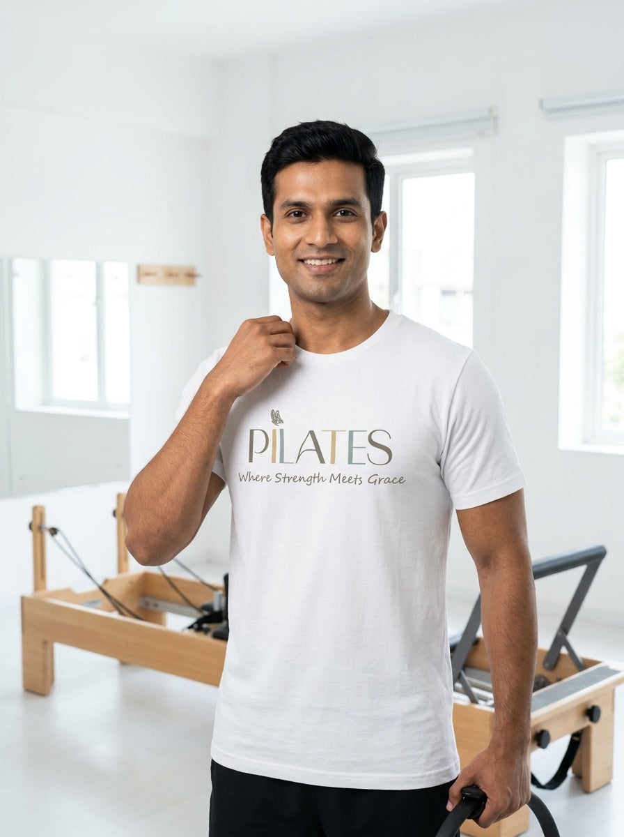 Pilates Strength- White Round Neck Pilates T-shirt