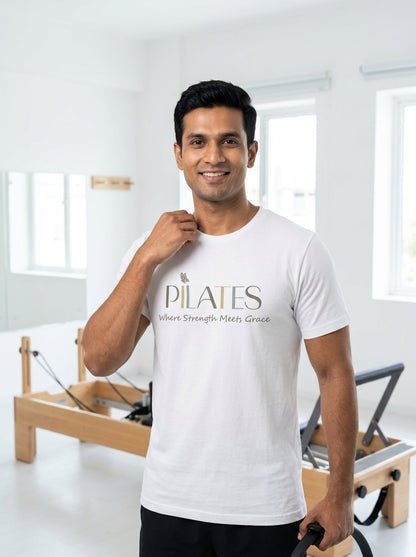 Pilates Strength- White Round Neck Pilates T-shirt
