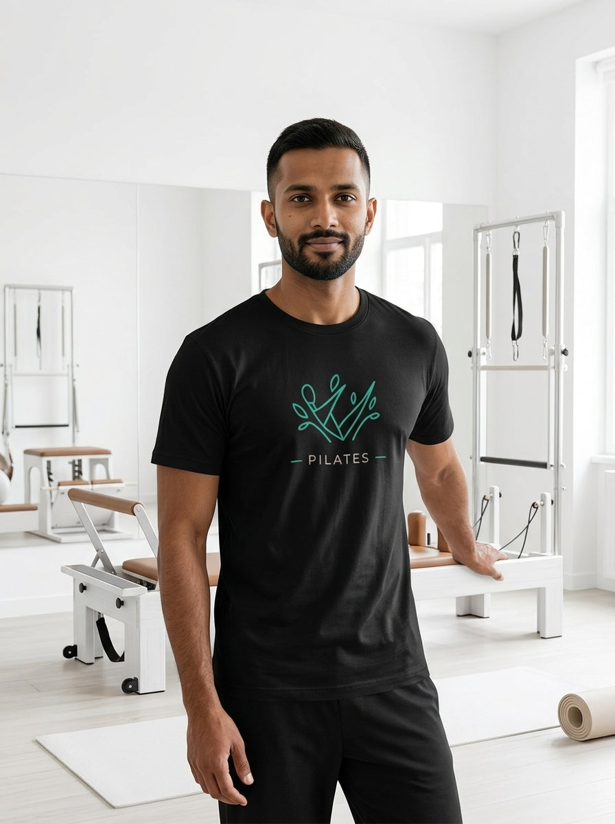 Pilates Logo - Black Round Neck Pilates T-shirt