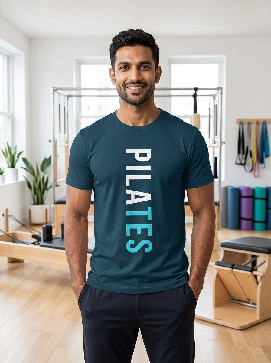 Pilates Vertical - Navy Blue Round Neck Pilates T-shirt