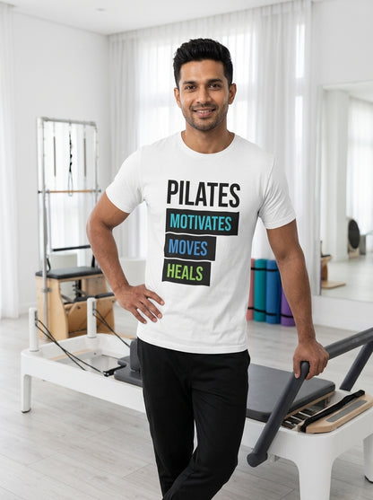 Pilates Motivates - White Round Neck Pilates T-shirt