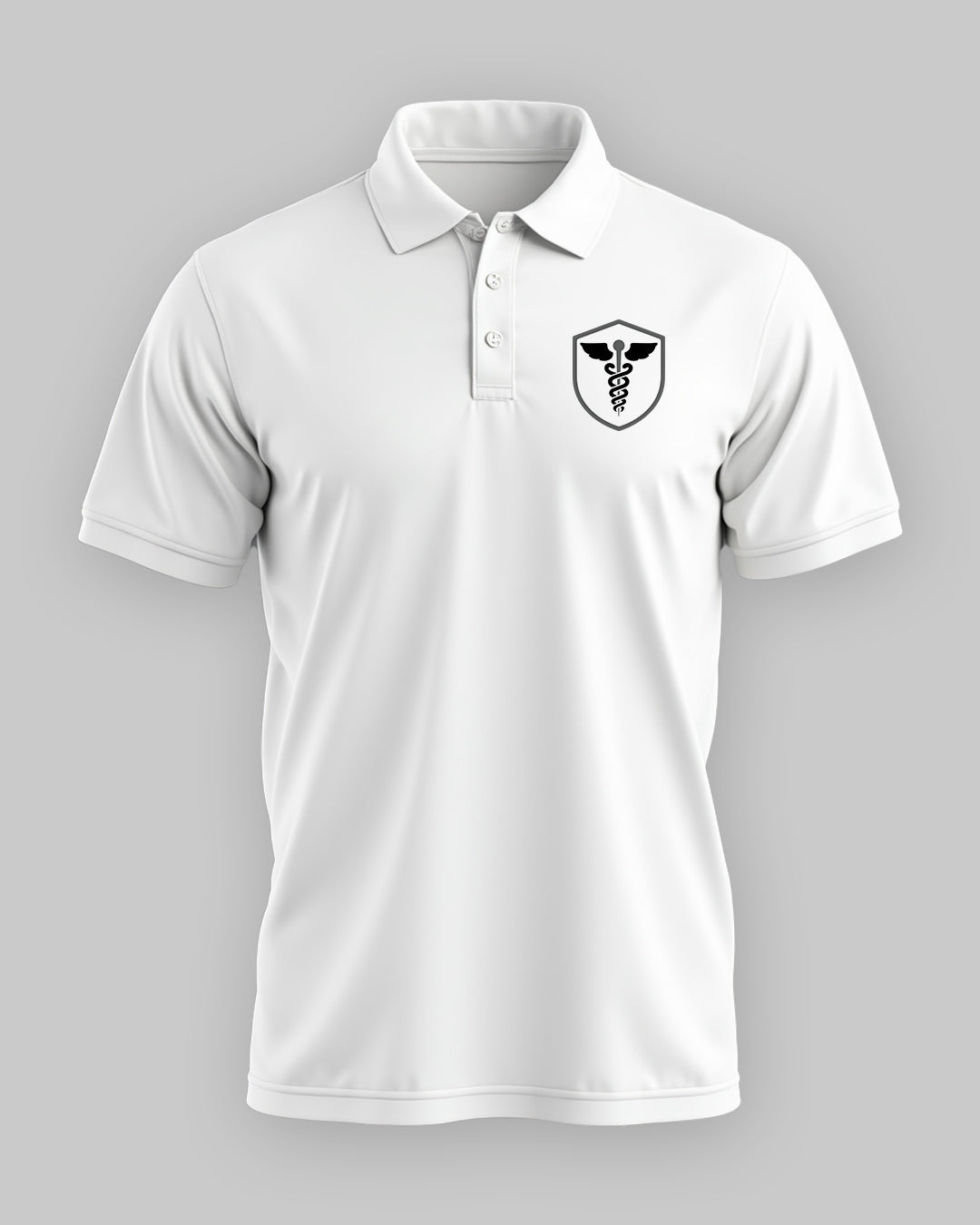 Caduceus Medicine Logo- White Polo Medical T-shirt