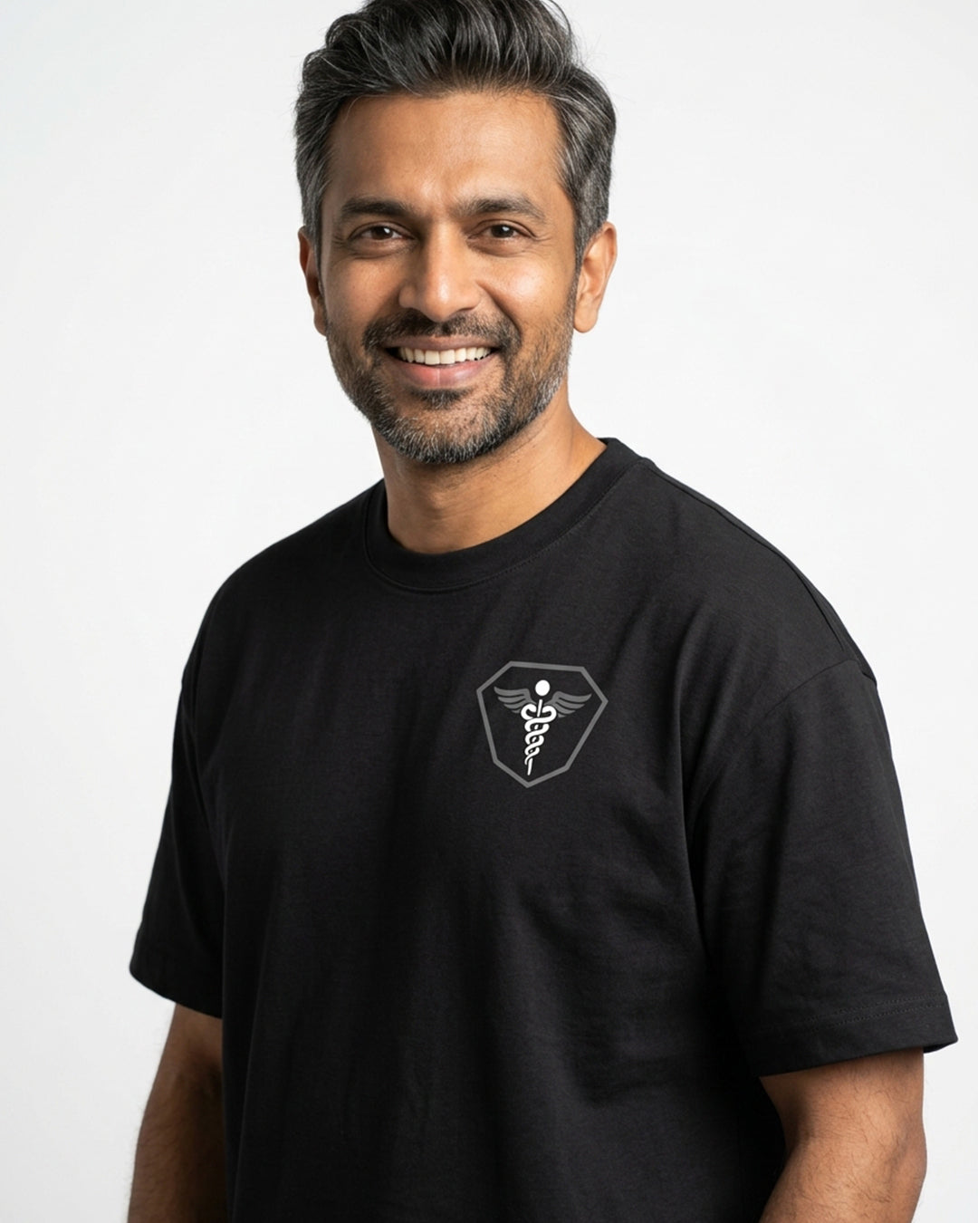 Caduceus Medicine Logo- Black Round Neck Medical T-shirt
