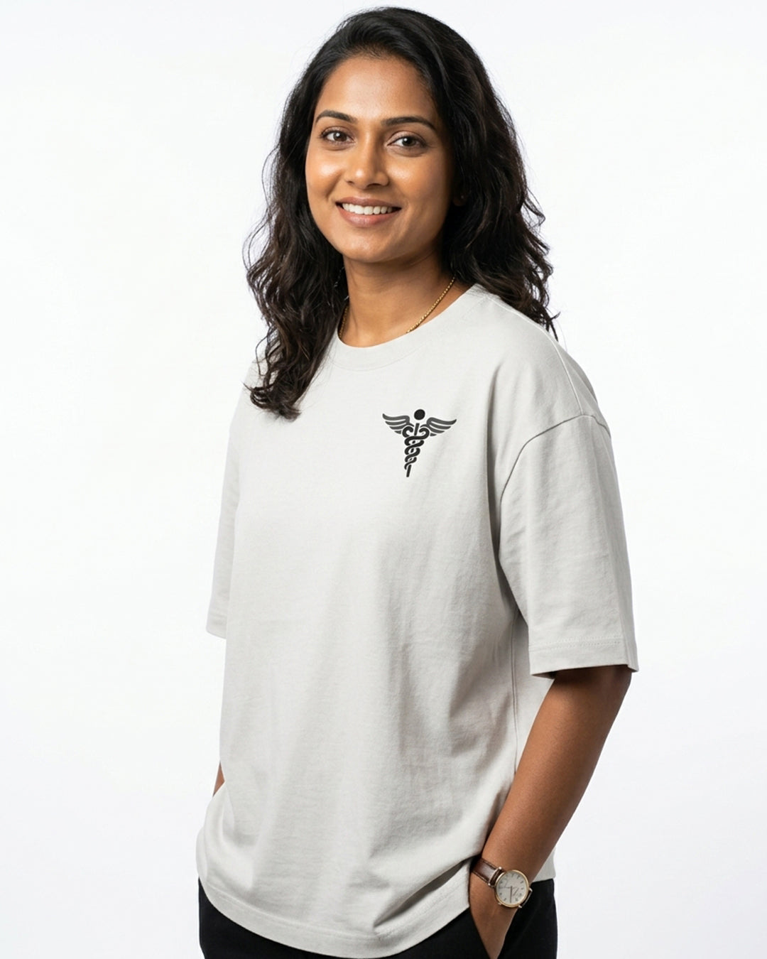 Caduceus Medicine Logo- White Round Neck Medical T-shirt