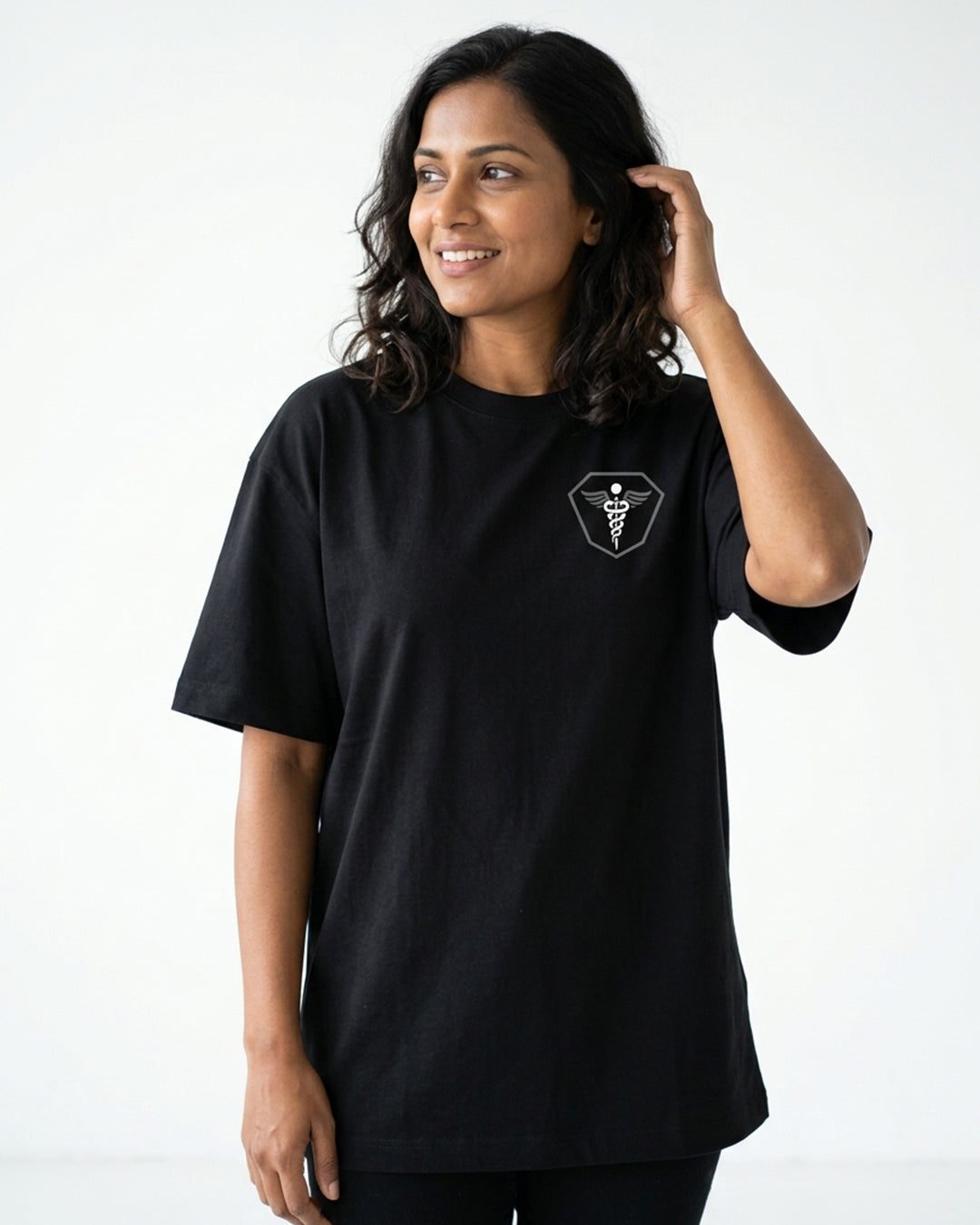 Caduceus Medicine Logo- Black Round Neck Medical T-shirt