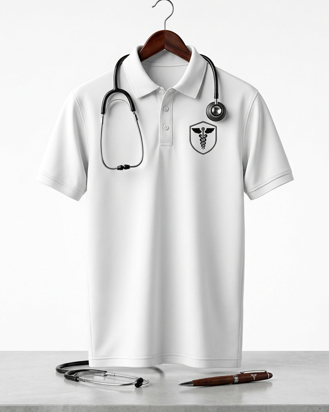 Caduceus Medicine Logo- White Polo Medical T-shirt