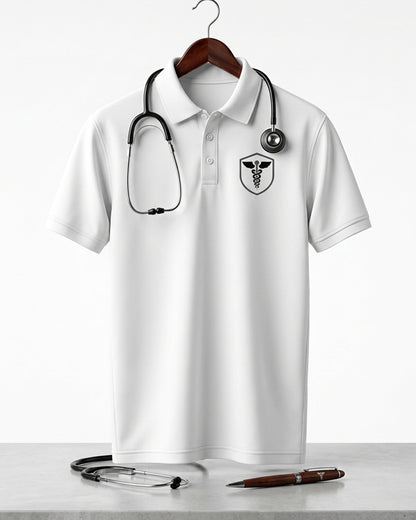 Caduceus Medicine Logo- White Polo Medical T-shirt