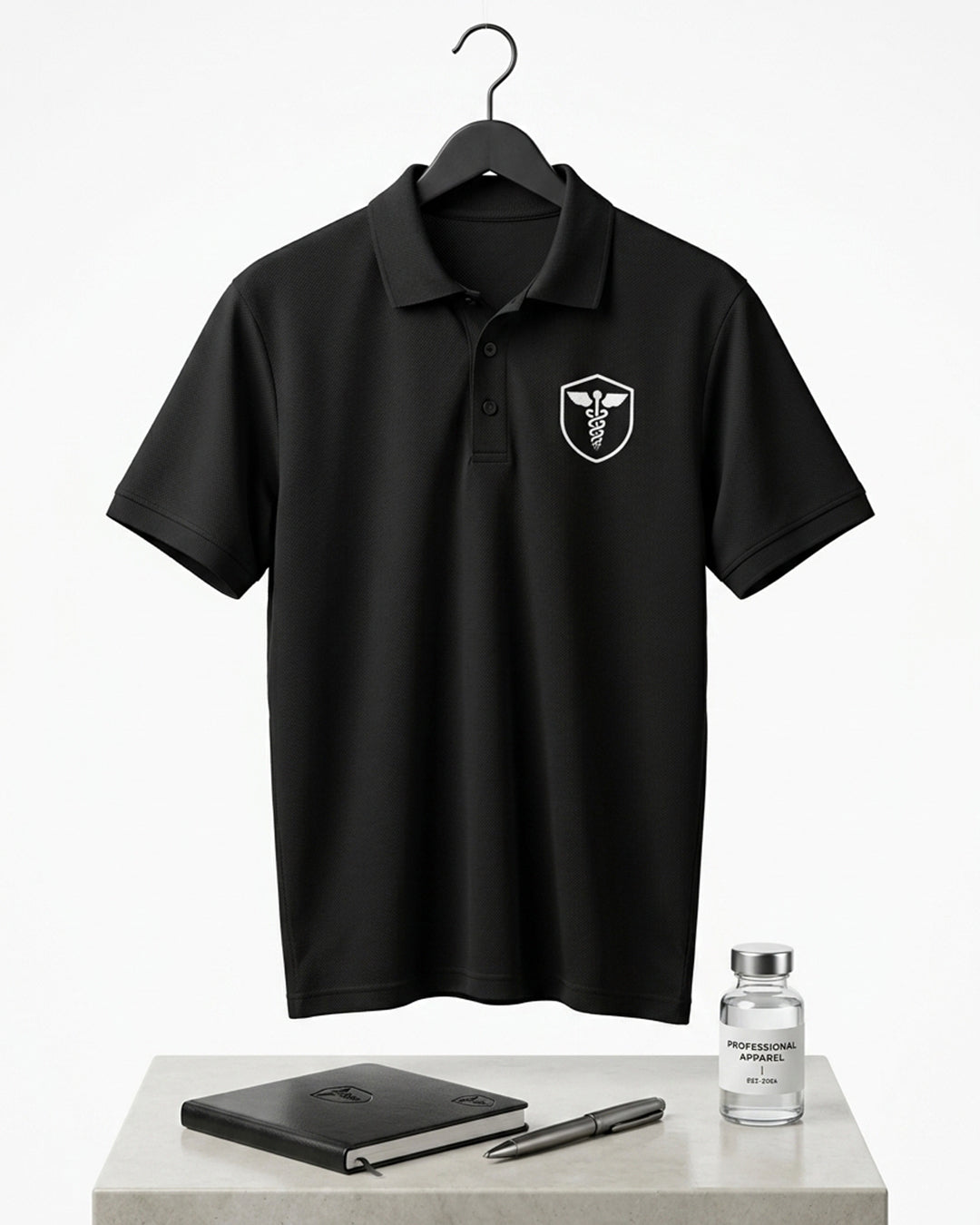 Caduceus Medicine Logo- Black Polo Medical T-shirt
