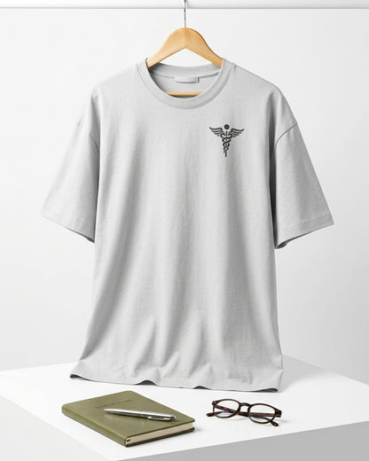 Caduceus Medicine Logo- White Round Neck Medical T-shirt
