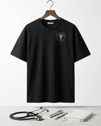 Caduceus Medicine Logo- Black Round Neck Medical T-shirt