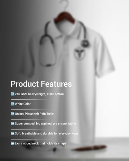 Caduceus Medicine Logo- White Polo Medical T-shirt