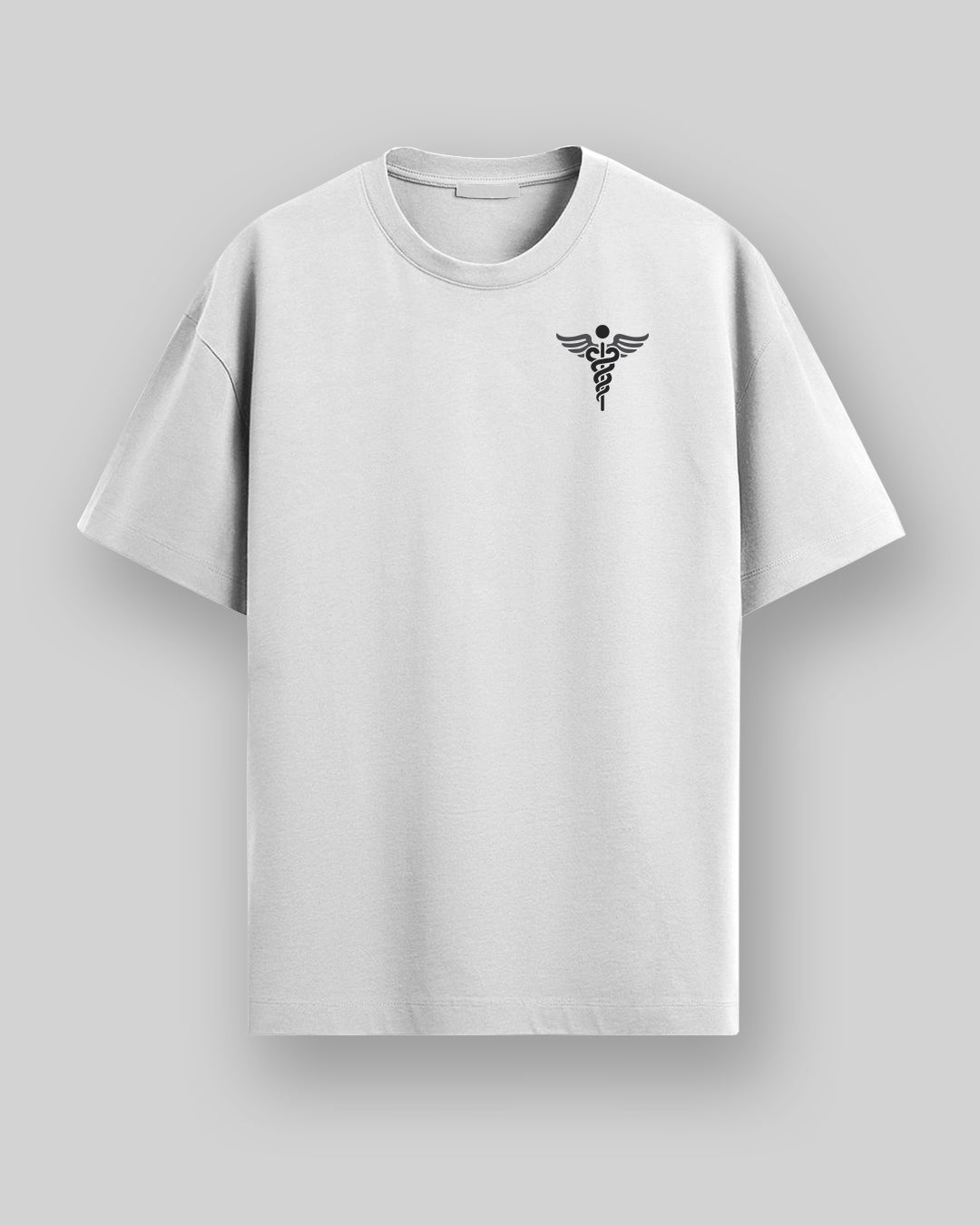 Caduceus Medicine Logo- White Round Neck Medical T-shirt