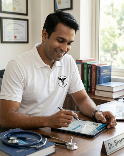 Caduceus Medicine Logo- White Polo Medical T-shirt