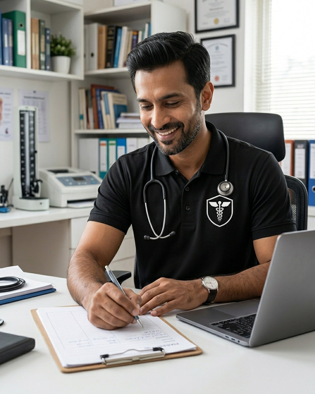 Caduceus Medicine Logo- Black Polo Medical T-shirt