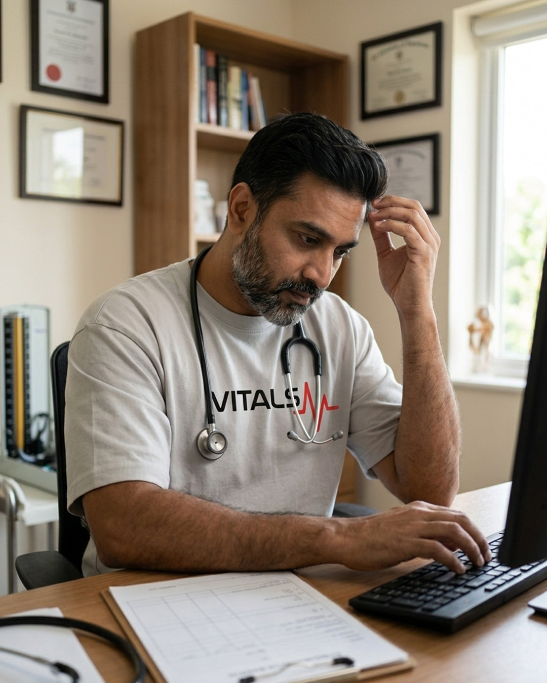 Vitals- White Round Neck Medical T-shirt