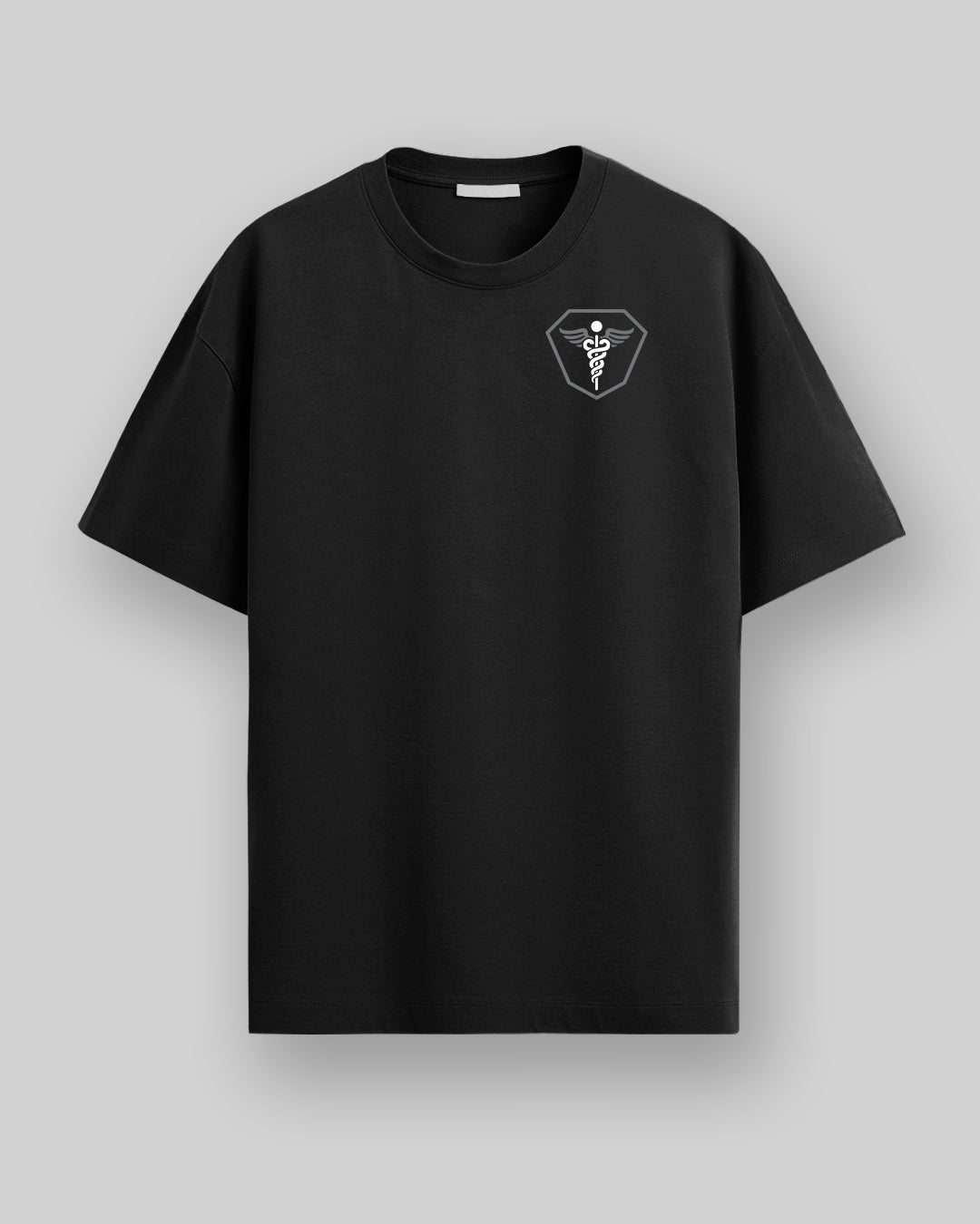 Caduceus Medicine Logo- Black Round Neck Medical T-shirt