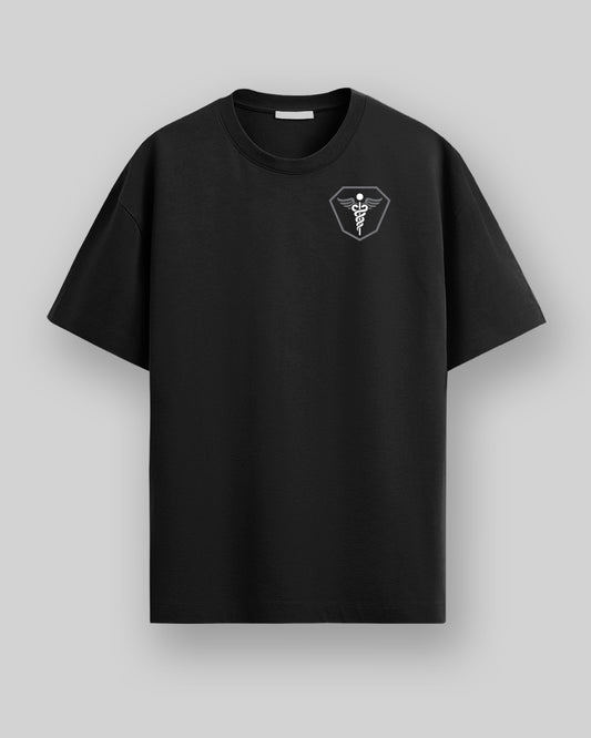 Caduceus Medicine Logo- Black Round Neck Medical T-shirt