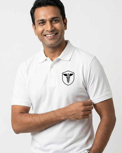 Caduceus Medicine Logo- White Polo Medical T-shirt
