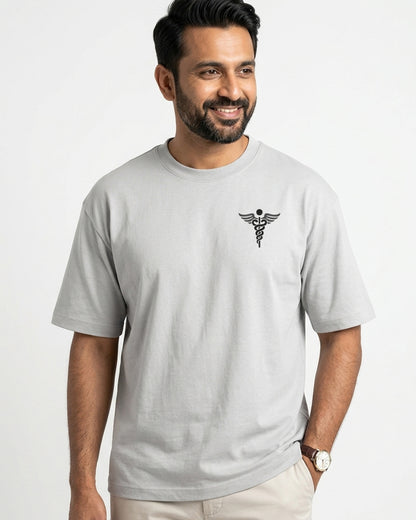 Caduceus Medicine Logo- White Round Neck Medical T-shirt