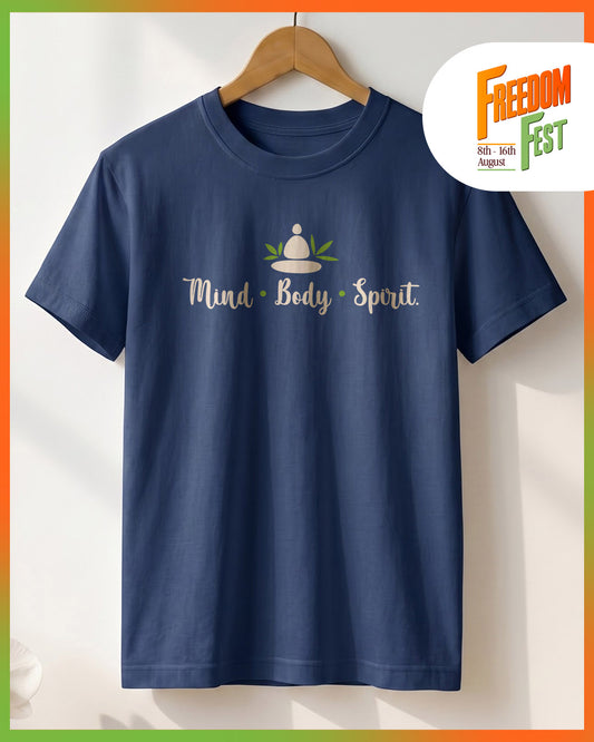Mind Body Spirit- Navy Blue Round Neck Yoga T-shirt
