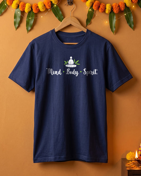 Mind Body Spirit- Navy Blue Round Neck Yoga T-shirt