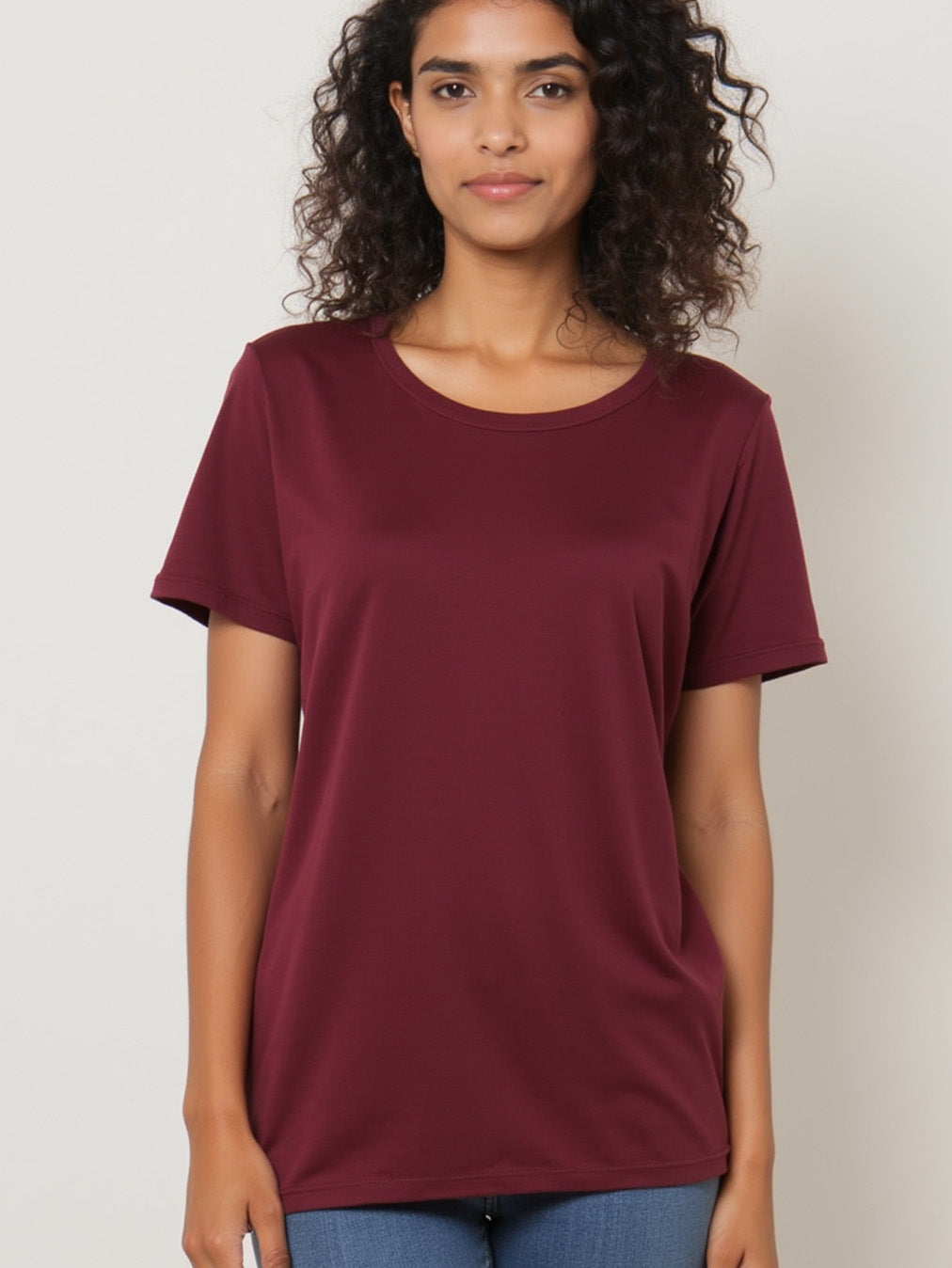 Maroon- Solid Women's Round Neck T-shirt