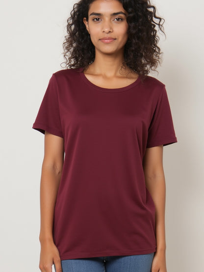 Maroon- Solid Women's Round Neck T-shirt