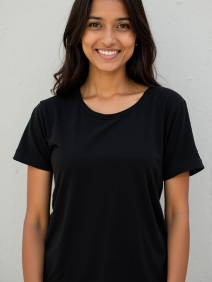 Black- Solid Women's Round Neck T-shirt