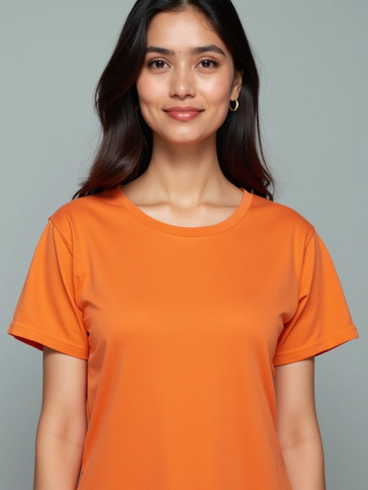 Orange- Solid Women's Round Neck T-shirt