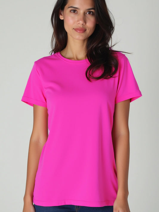 Pink- Solid Women's  Round Neck T-shirt