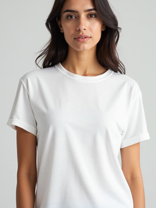 White- Solid Women's Round Neck T-shirt