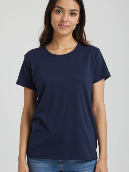 Navy Blue- Solid Women's Round Neck T-shirt