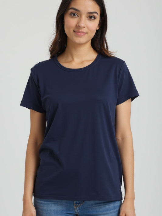Navy Blue- Solid Women's Round Neck T-shirt